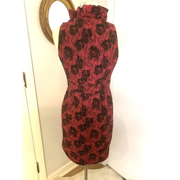 Fuchsia & Black Floral Sheath Dress  Sleeveless Size 8 M - Picture 3 of 11